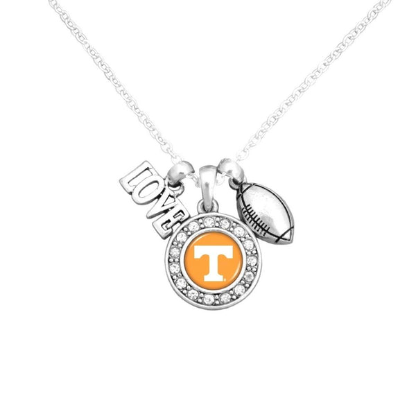 Tennessee Volunteers Multi Charm Orange White & Silver Love TN Vols Football Necklace
